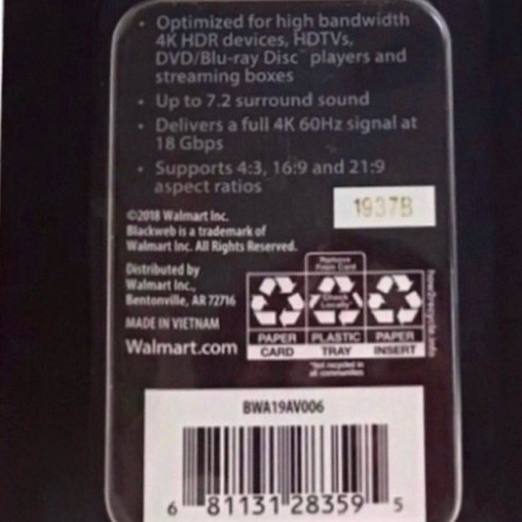 Blackweb Premium Certified HDMI 4 ft. Cable (NWT) - Picture 3 of 3